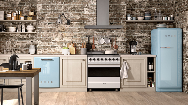 Die Moderne Küche Mit Weißem Kühlschrank Neben Dem Wandofen