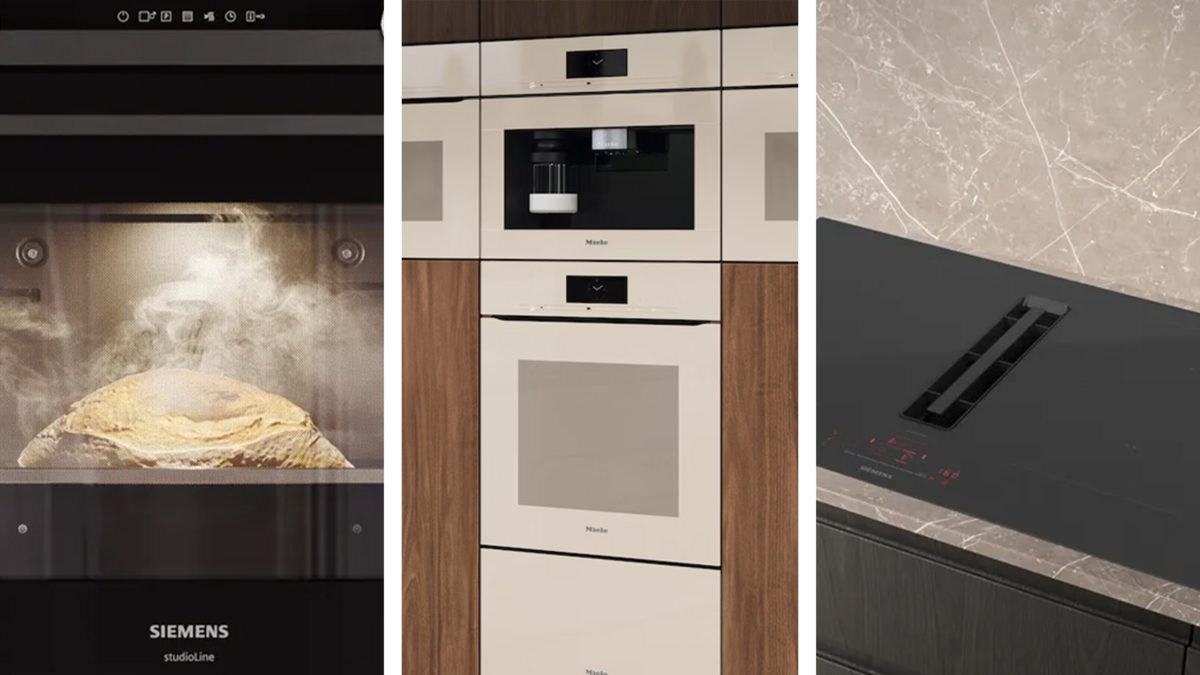 siemens dampfbackofen, miele pearlbeige geräte und siemens inductionair plus kochfeld nebeneinander